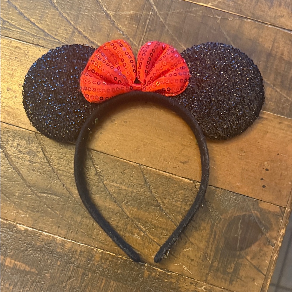 Black and Red Sequin Mouse Ears Headband